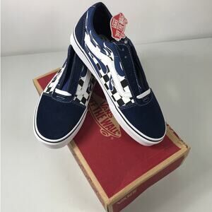 Vans Men's NIB Blue Checker Flame Skate Low Top Lace Up Shoes Sneakers Ward